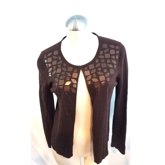 3/$25 Jones New York Size S Brown Embellished Cardigan - Picture 5 of 8